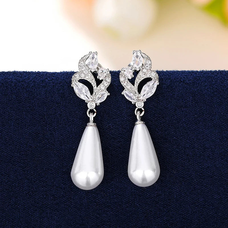 Huitan Waterdrop Pearl Drop Earrings – Women's Wedding Jewelry
