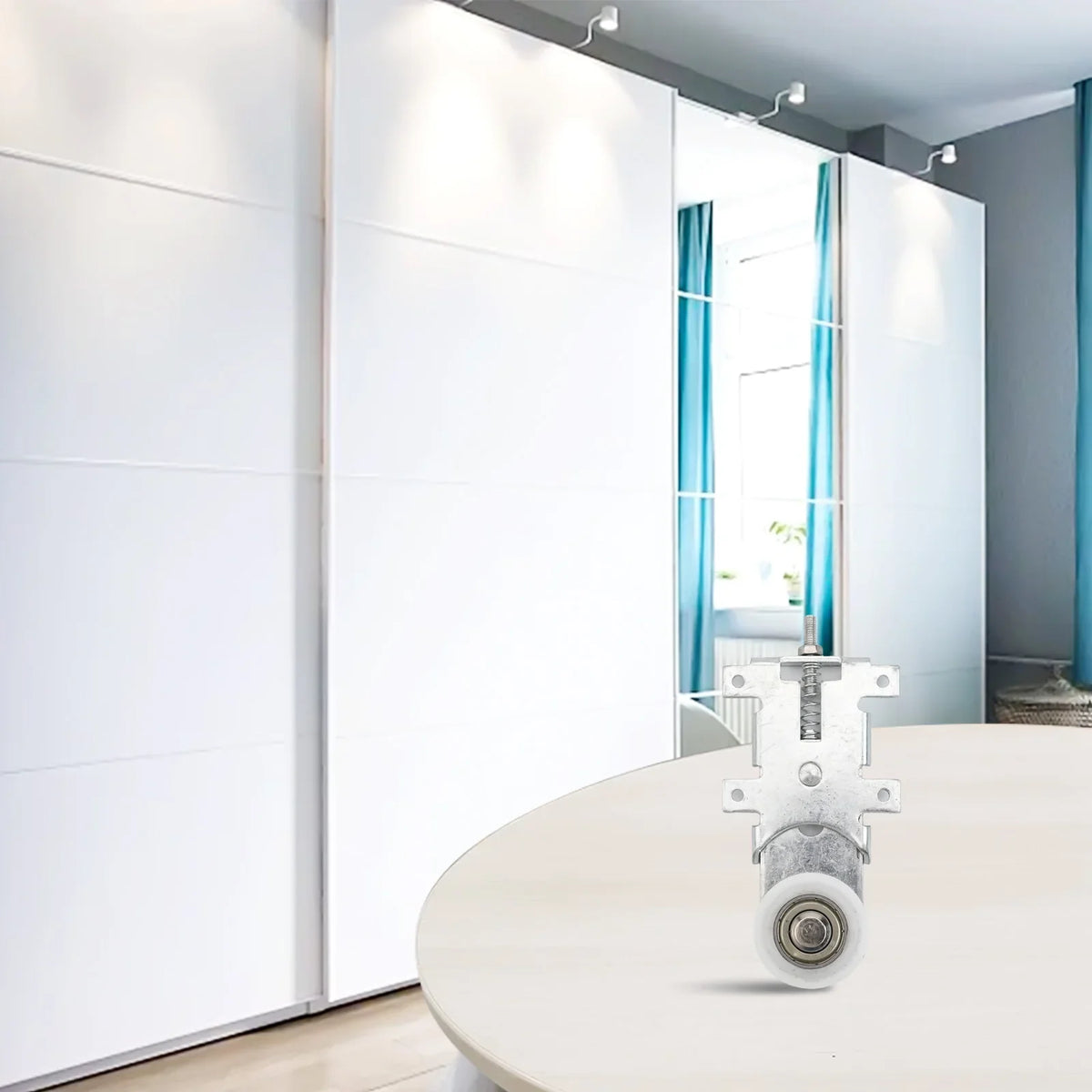 Metal Sliding Door Roller Set – Silver Wardrobe & Cabinet Pulley