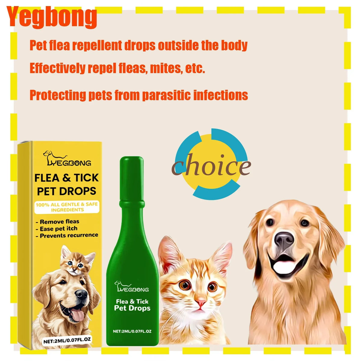 Yegbong Flea Tick Mite Repellent Drops for Dogs & Cats