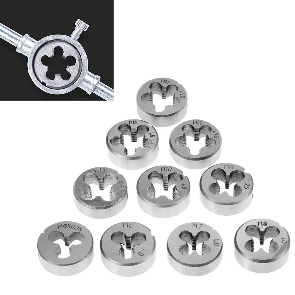 10pc Metric Thread Die Set M6–M12 | Steel Threading Cutting Dies