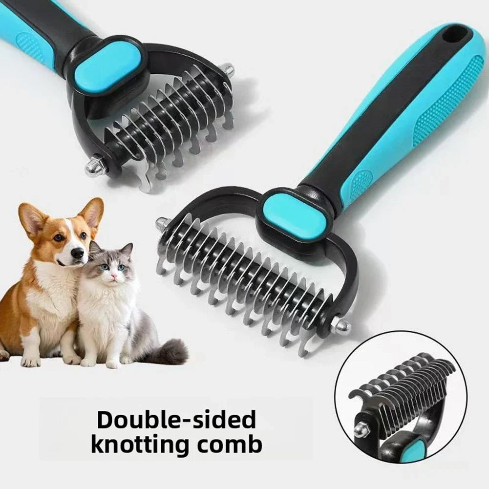 2-in-1 Double-Sided Pet Grooming Rake for Cats & Dogs