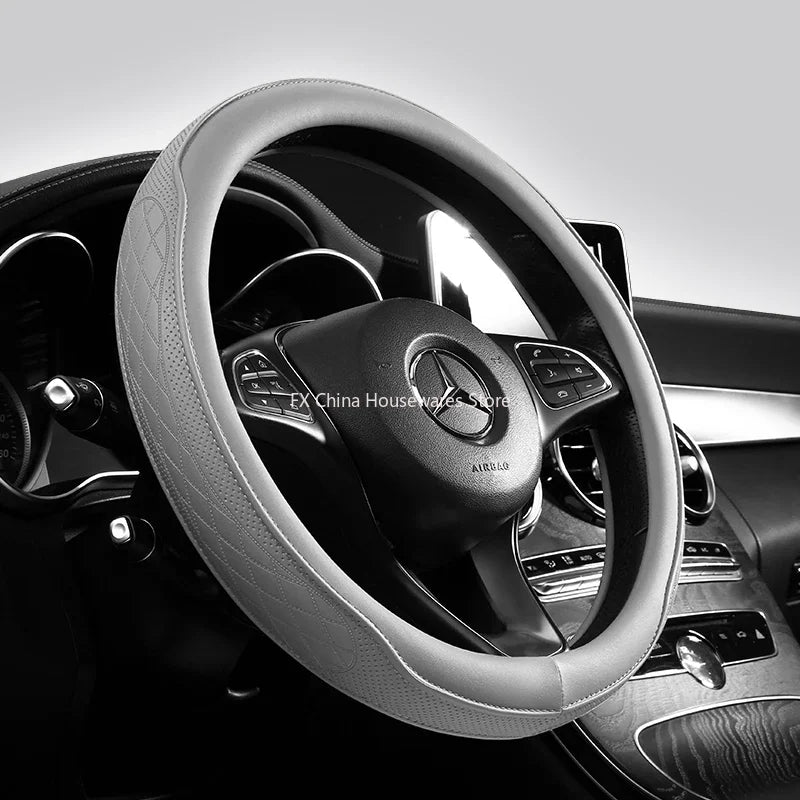 Napa Leather Perforated Steering Wheel Cover Non-slip Breathable