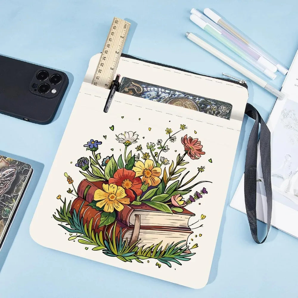 Floral Book Sleeve – Washable Cloth Cover with Zipper Pocket