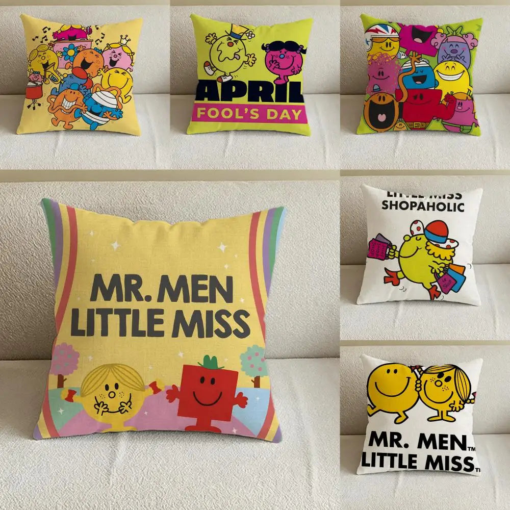 Mr. Men Little Miss Linen Cushion Cover – Sofa & Bedroom Decor