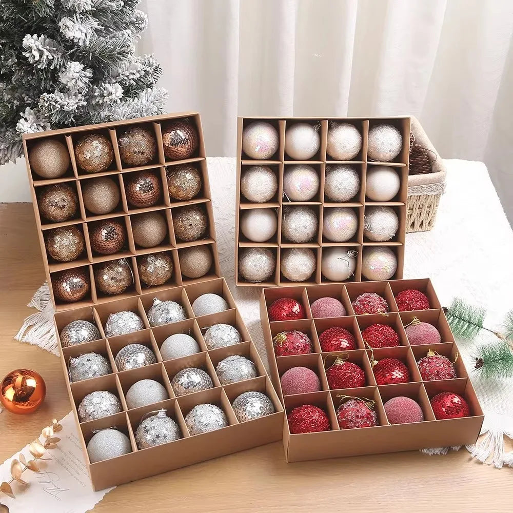 6cm Glitter Christmas Ball Ornaments – 16pc Gift Box Set