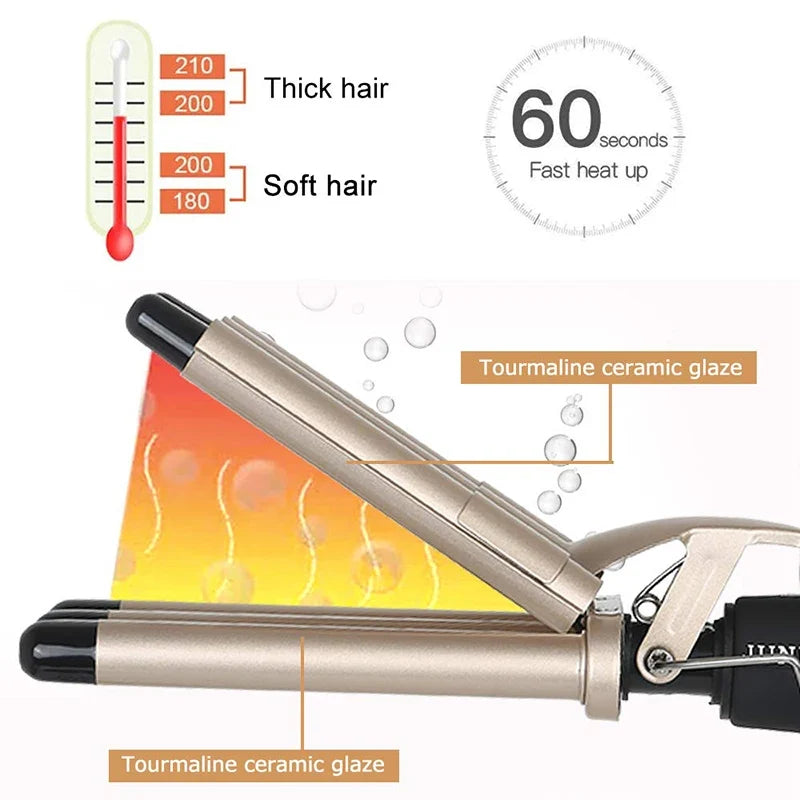 5-Tube Ceramic Wave Curling Iron | Fast-Heat Hair Waver