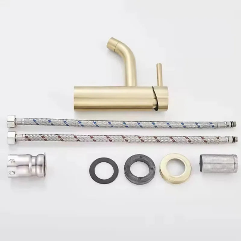 Brushed Gold Solid Brass Single Handle Bathroom Basin Faucet