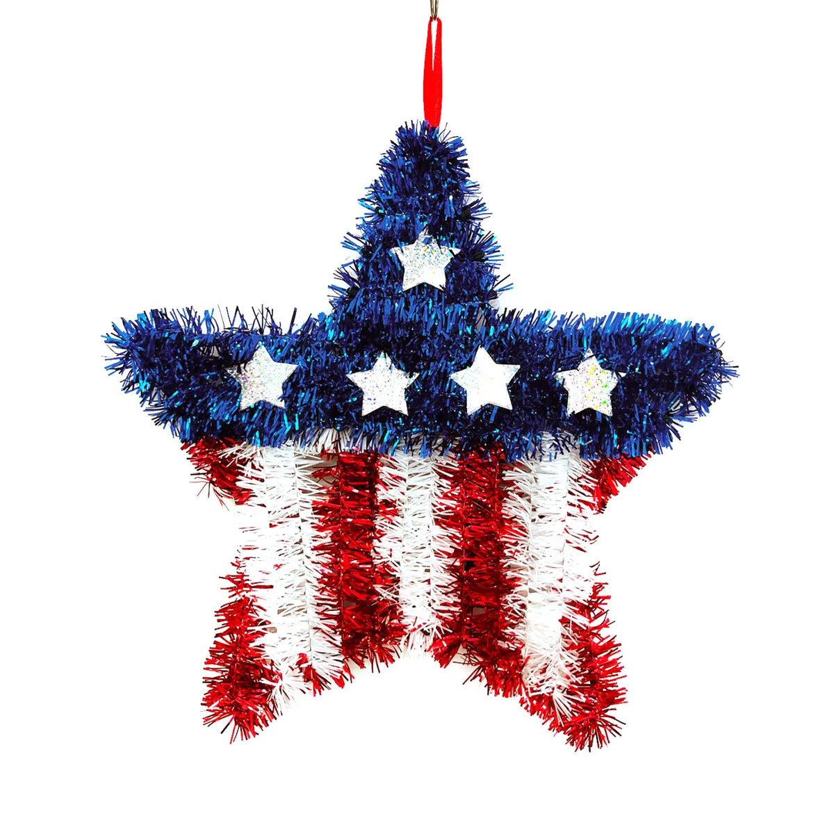 4th of July Wreath Pendant – Red White & Blue Star Door Hanging