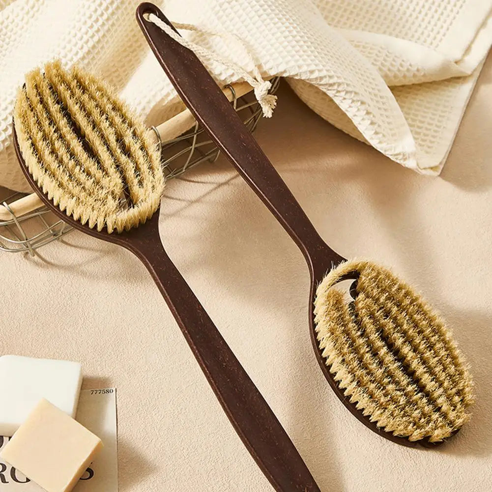 Long Handle Back Scrubber – Natural Coconut Bristle Shower Brush