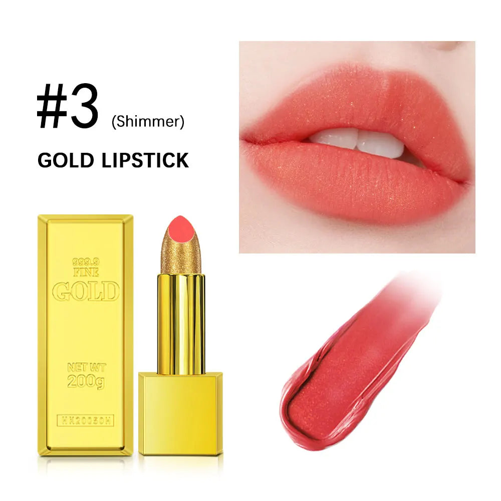 Shimmer Gold Glitter Lipstick – Long-Lasting Waterproof, 7 Shades