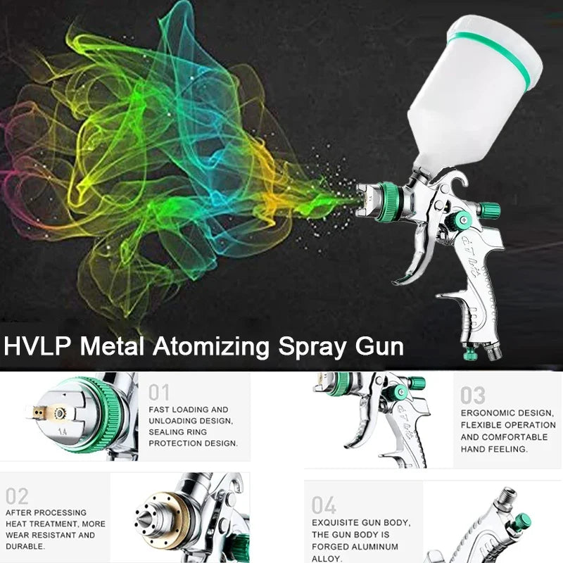 HVLP Spray Gun Adjustable Metal Atomizing Painting Aerograph Cars