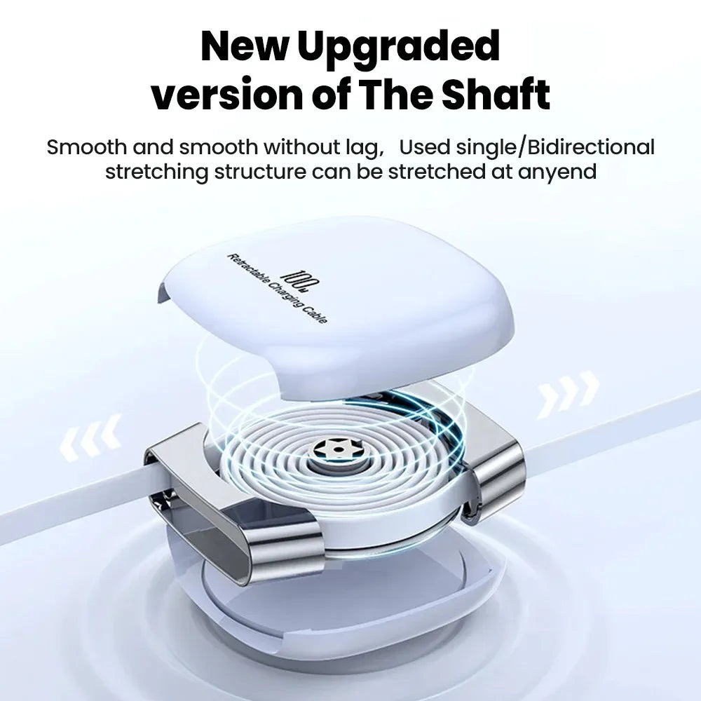 100W Retractable USB-C to USB-C Fast Charging Cable – 1M