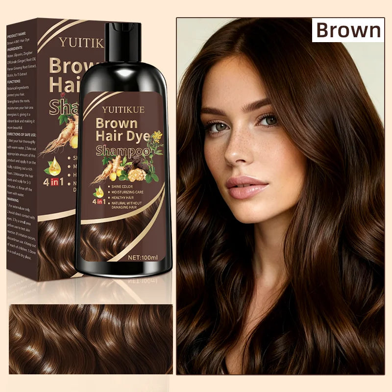YUITIKUE Brown Hair Color Shampoo 100ml – 4-in-1 Plant Formula