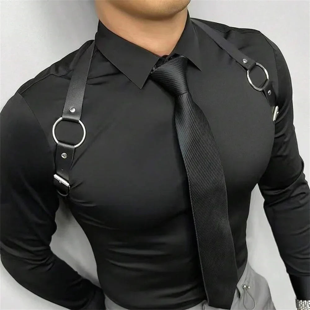 UYEE Vintage Leather Vest Strap Braces Suspender Men Harness Punk