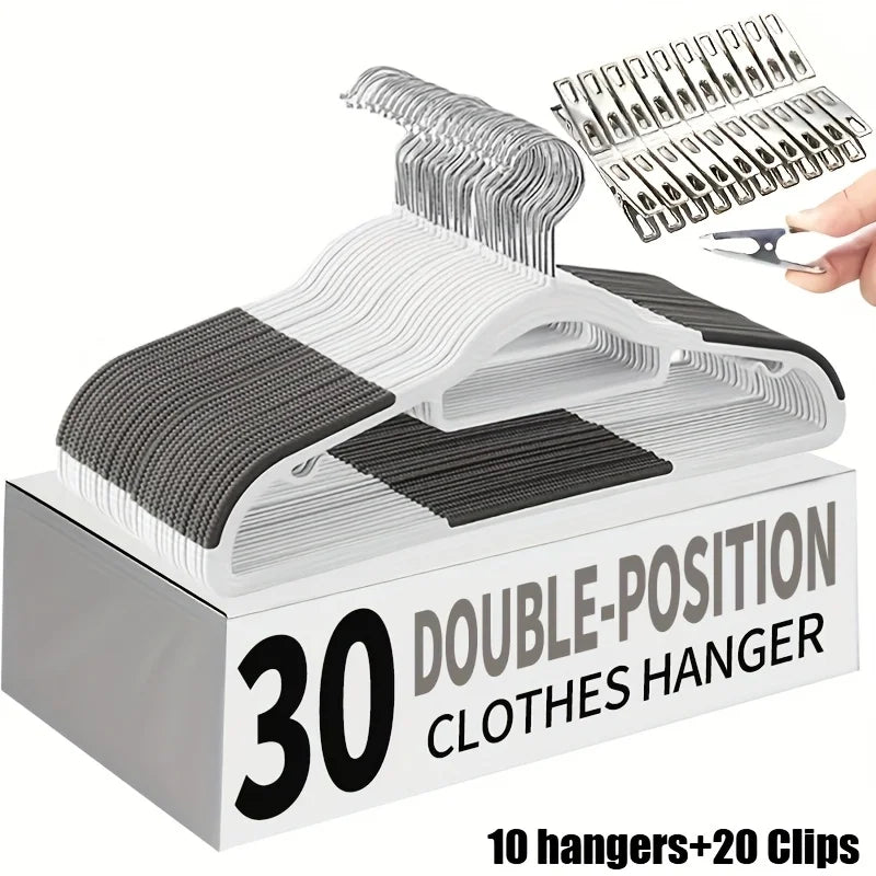 10 hangers+20 Clips Anti Slip Hangers Heavy Duty Velvet Clothing