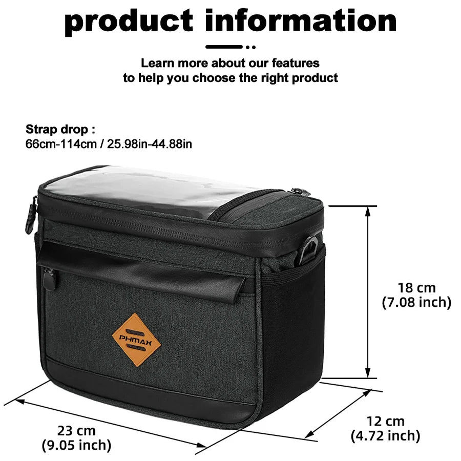 PHMAX 4.5L Waterproof Bicycle Front Bag | Touch Screen Phone Bag