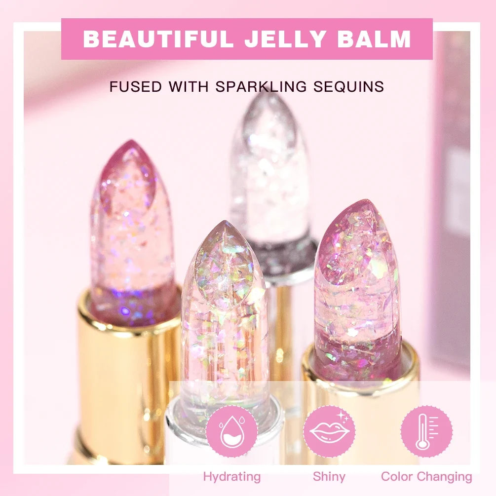 QIBEST Glitter Lipstick Lip Balm Change Transparent Moisturizing