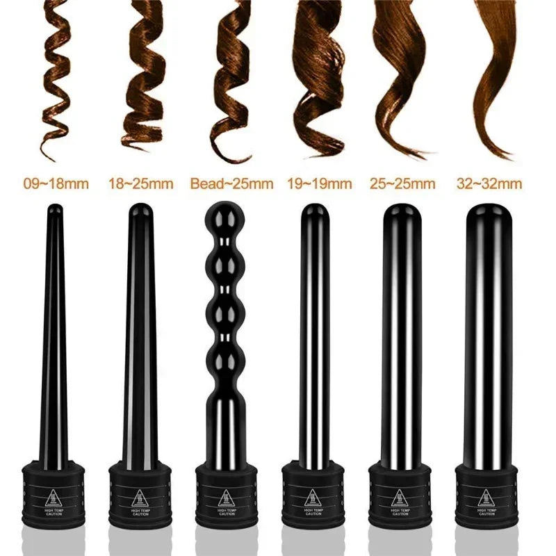6-in-1 Interchangeable Ceramic Hair Curling Iron Set + Glove