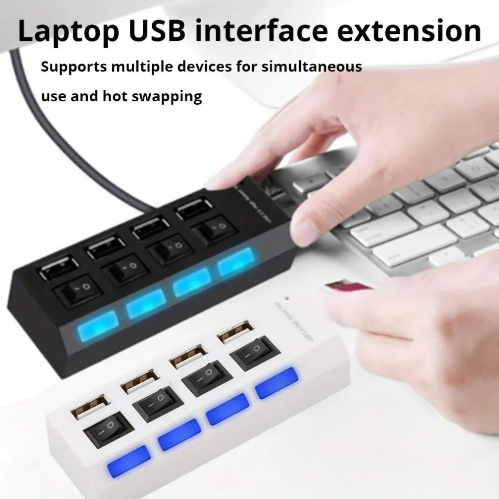 4/7 Port USB 2.0 Hub Splitter with LED Switch | PC & Laptop