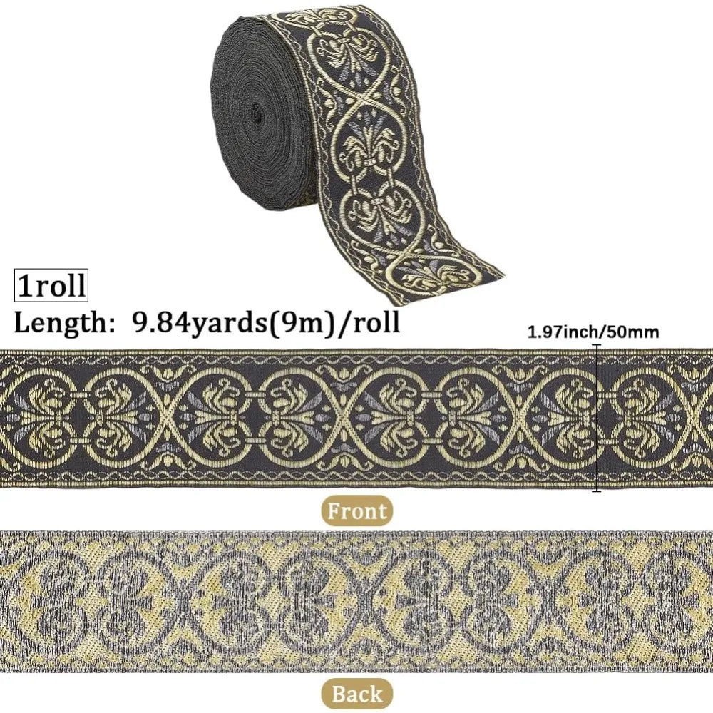 Jacquard Floral Woven Ribbon Trim 2" Wide – 9.84 Yds Polyester