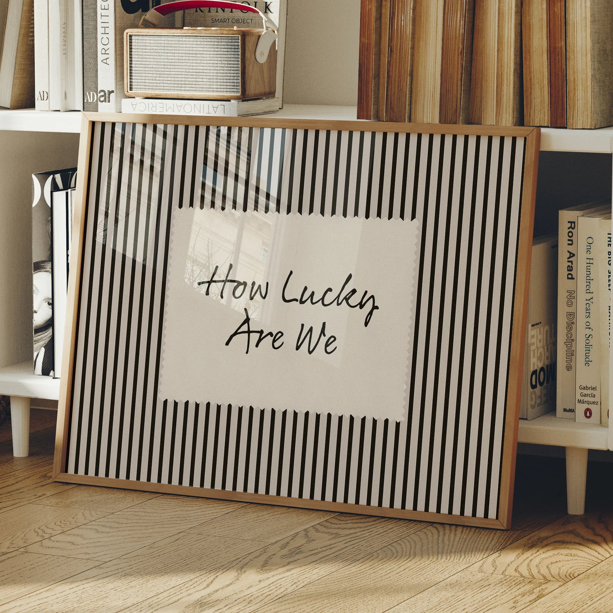 "How Lucky Are We" Retro Vintage Black Stripe Canvas Wall Art