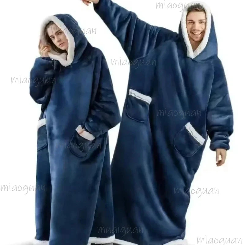 Oversized Flannel Blanket Hoodie – Fleece Pullover Robe