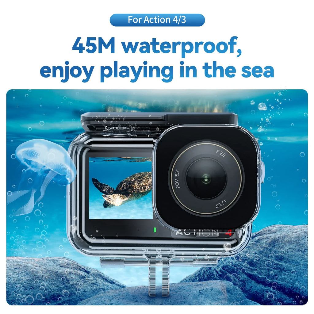 TELESIN 45M Waterproof Case DJI OSMO Action 3 4 5 Camera Accessories