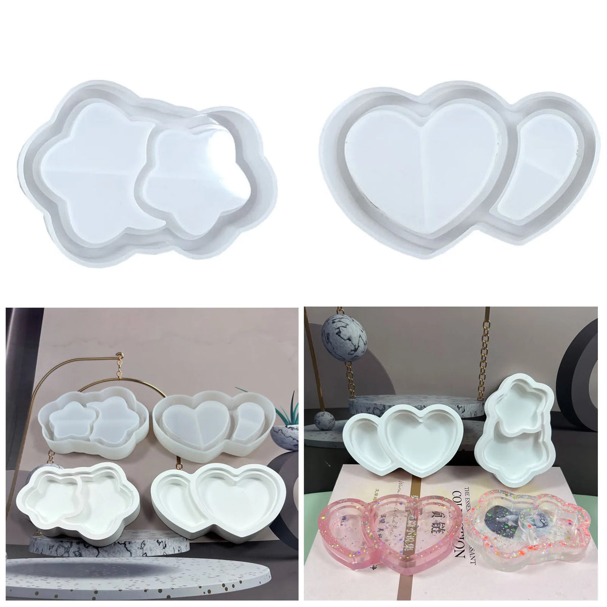 Silicone Resin Molds – Heart, Star & Cloud Coaster Tray DIY