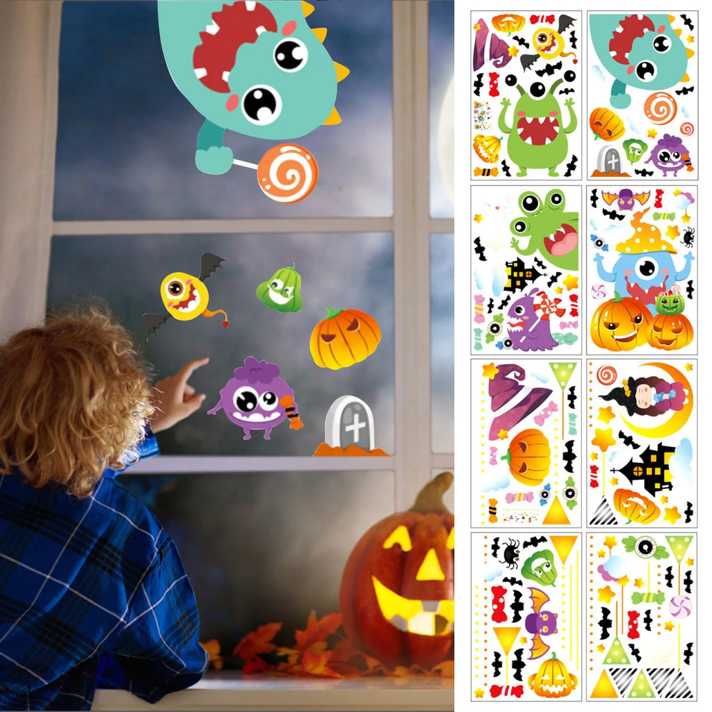 Halloween Window Clings & Stickers – 4 Sheets Spooky Decals