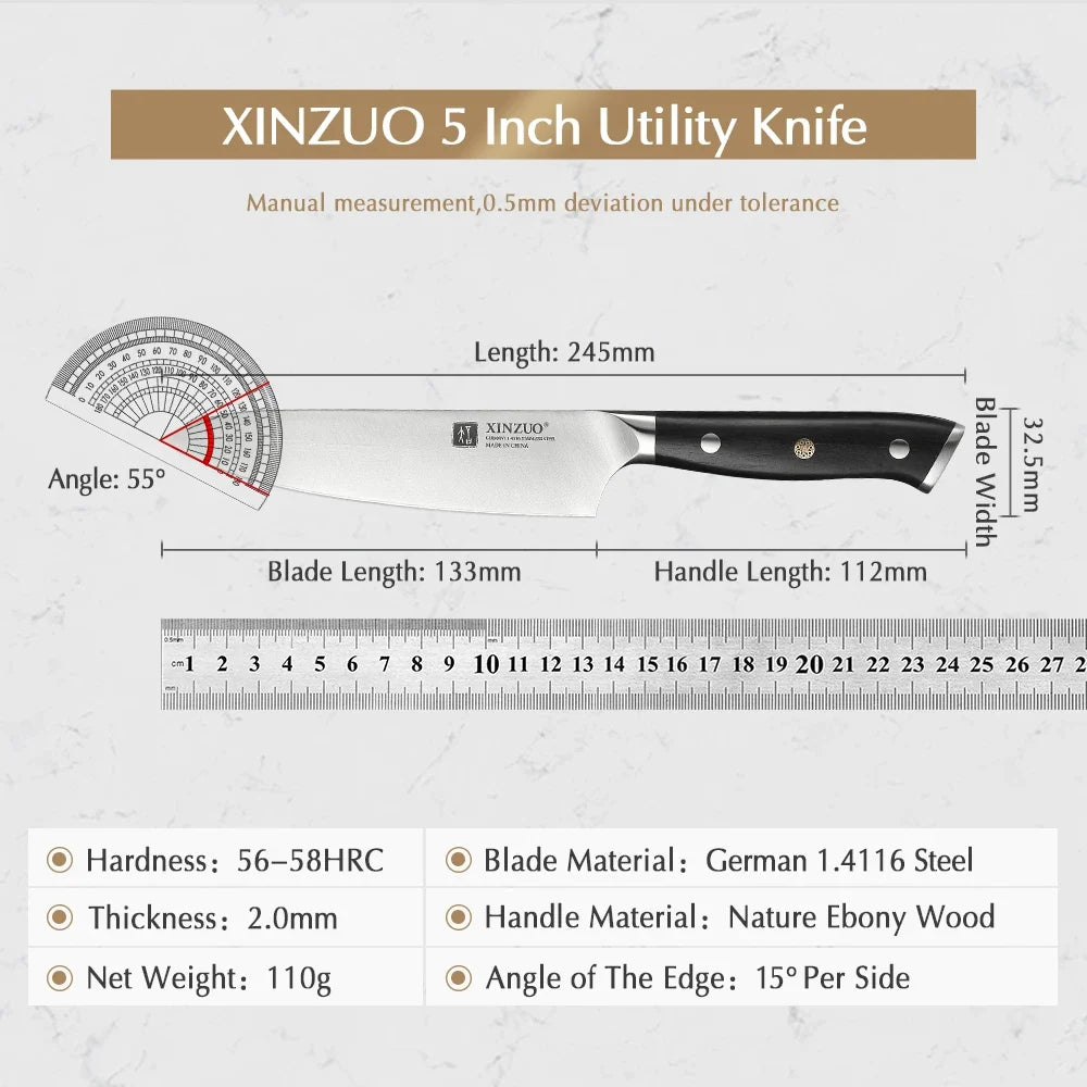 XINZUO 5-Inch Utility Knife – German 1.4116 Steel & Ebony Handle