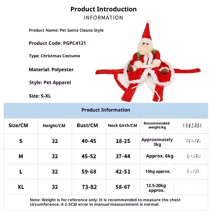 Santa Claus Riding Suit Pet Christmas Dog Cat Clothing Clothes Small