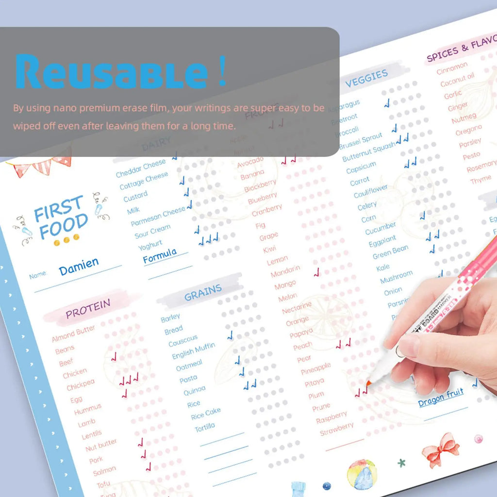 Magnetic Baby First Foods Chart – Erasable Infant Meal Tracker
