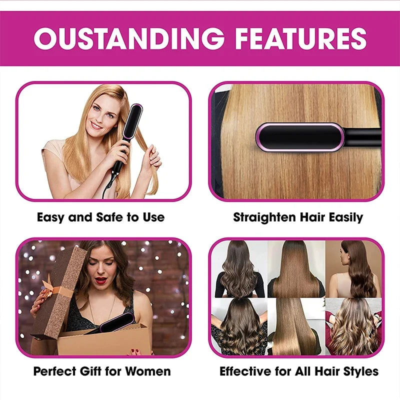 Electric Hair Straightener Brush – Fast Heating & Anti-Scald
