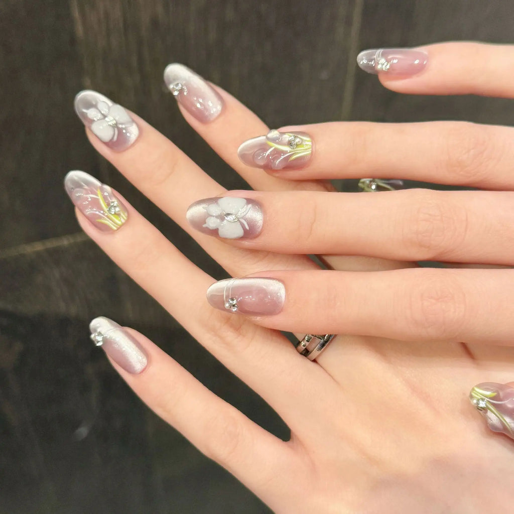 Handmade 3D Flower Press-On Nails | Gradient Pink Korean Style