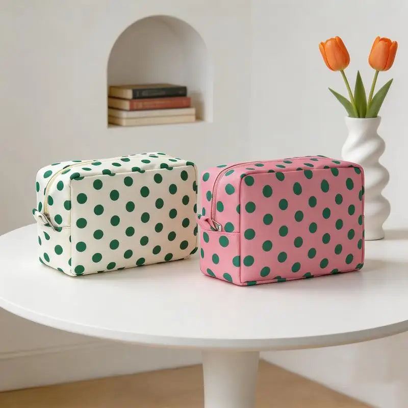 Polka Dot Waterproof Makeup Bag | Travel Toiletry Organizer