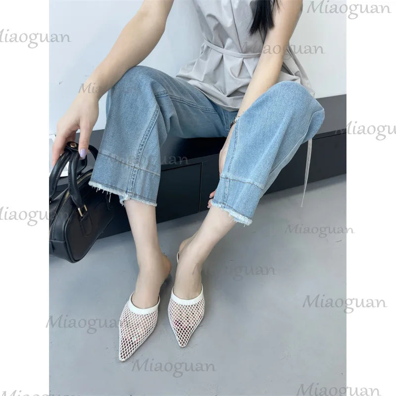 Women's Mesh Pointed Toe Low Heel Sandals | Party Dress Shoes