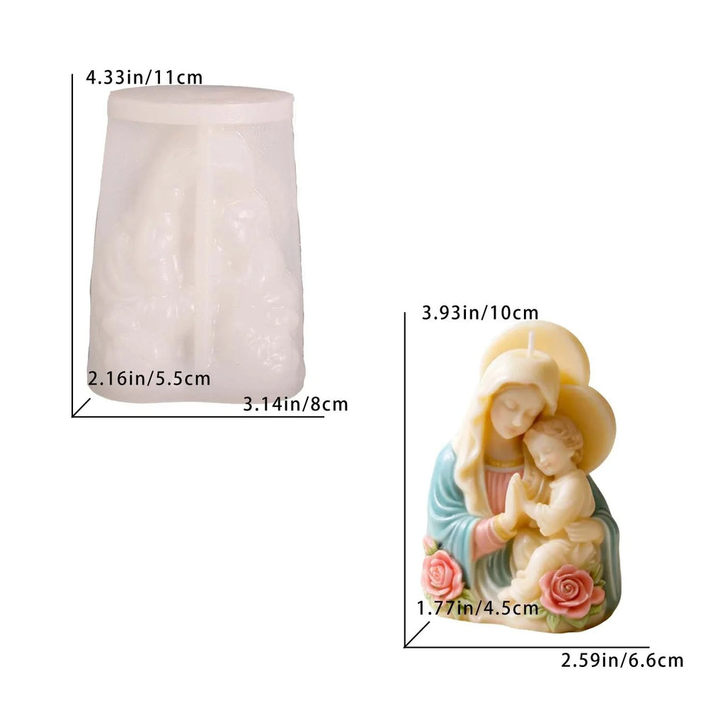 Virgin Mary Baby Jesus Silicone Mold 3D Religious Candle Soap Resin