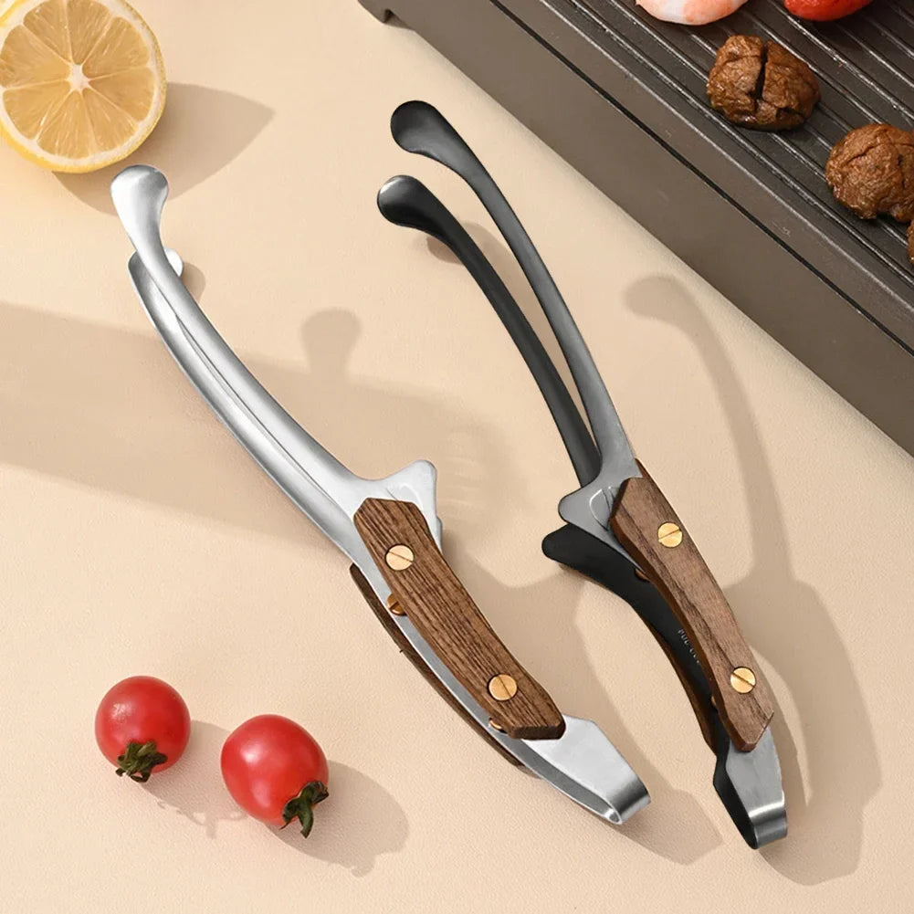 Stainless Steel BBQ Tongs with Wood Handle | Grilling Tongs