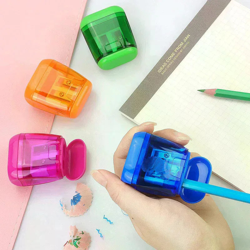 4-Pack Dual-Hole Pencil Sharpeners with Lid & Shavings Container