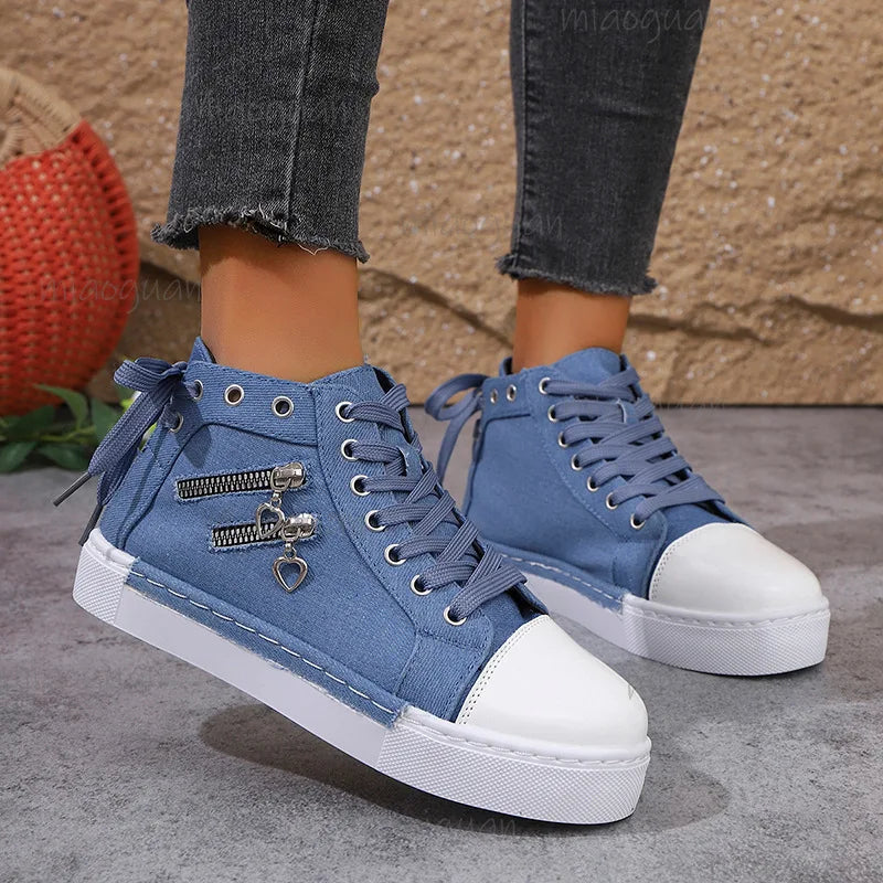Women's High-Top Canvas Lace-Up Sneakers | Casual Board Shoes