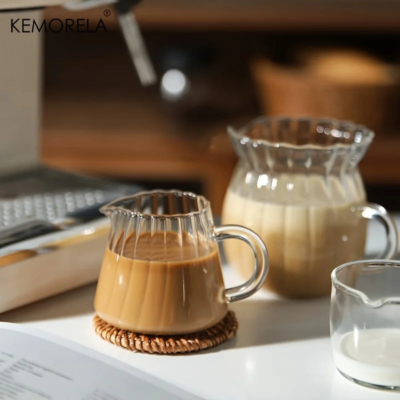 KEMORELA Retro Striped Glass Creamer Jar | Mini Coffee Cup