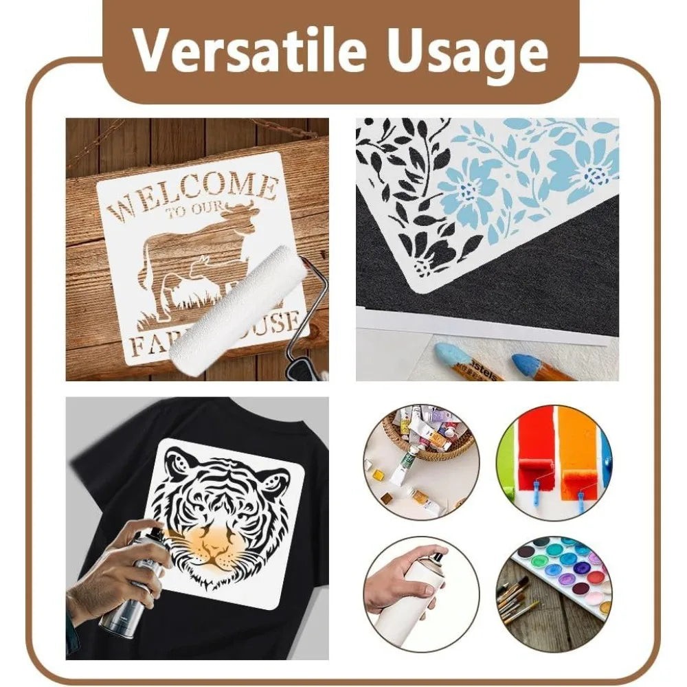 Book & Plants Wall Stencil – Reusable 11.69"x8.27" Template