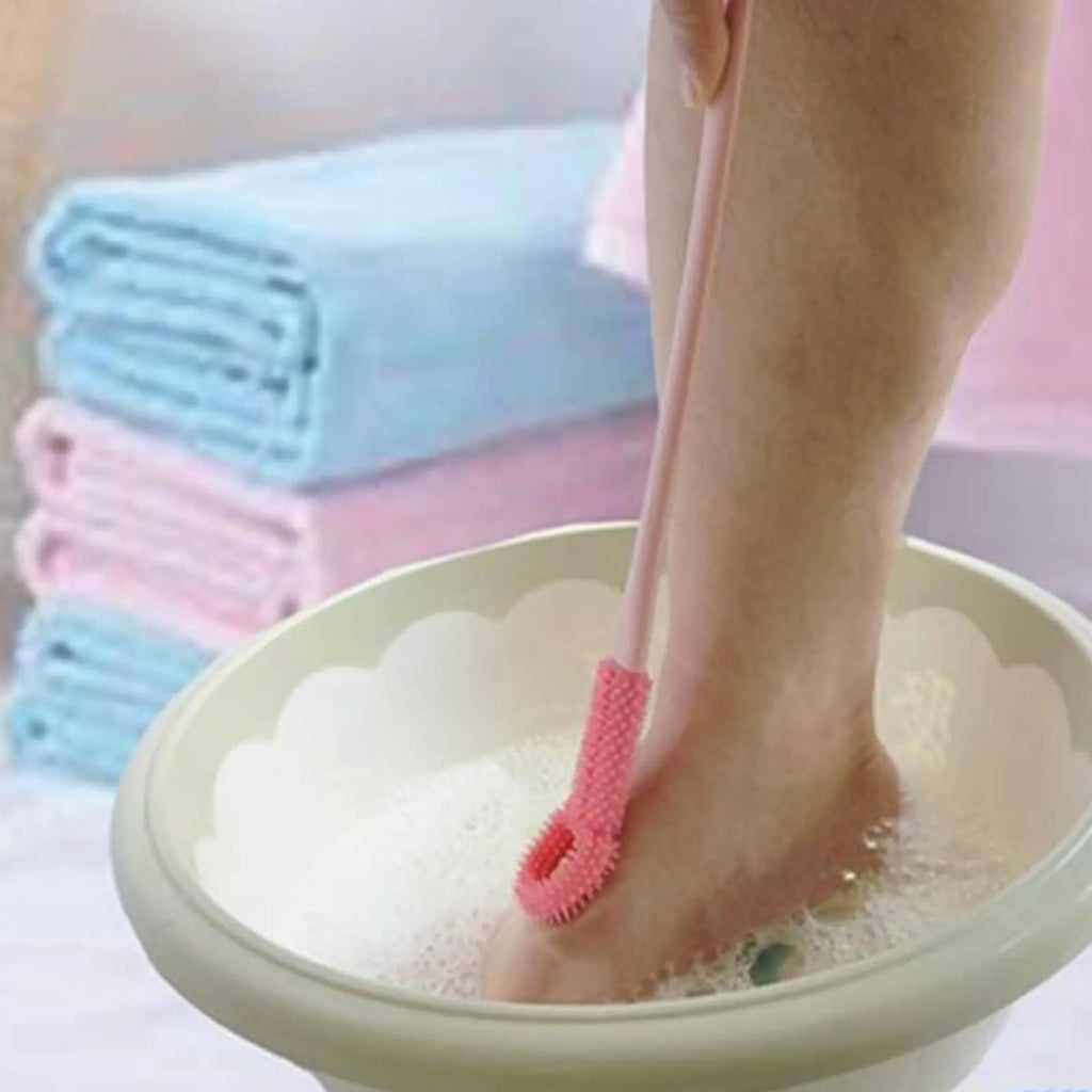 Long Handle Ergonomic Toe Brush – Soft Foot Scrubber for Shower