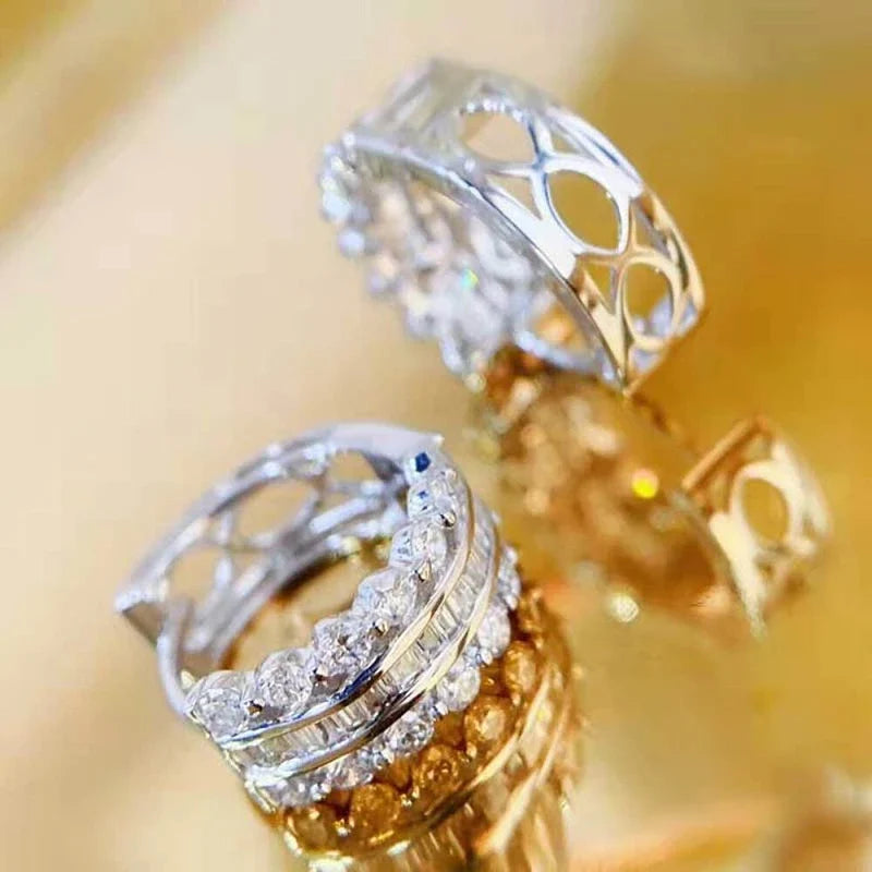 Huitan Silver Crystal CZ Hoop Earrings | Women's Statement Hoops