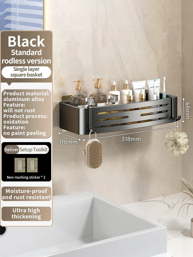 No-Drill Adhesive Bathroom Shelf & Towel Rack | Metal Wall Mount