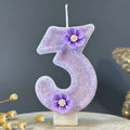 2026 Cute Purple Flowers 3D Number Cake Candles Birthday Party