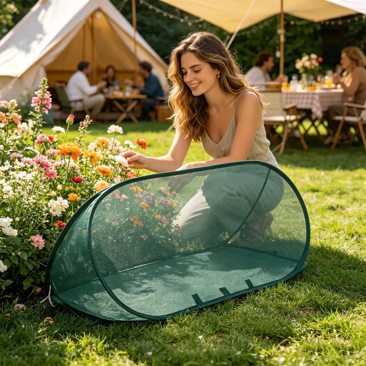 Pop-Up Garden Netting Plant Cover with 6 Stakes | Mesh Dome