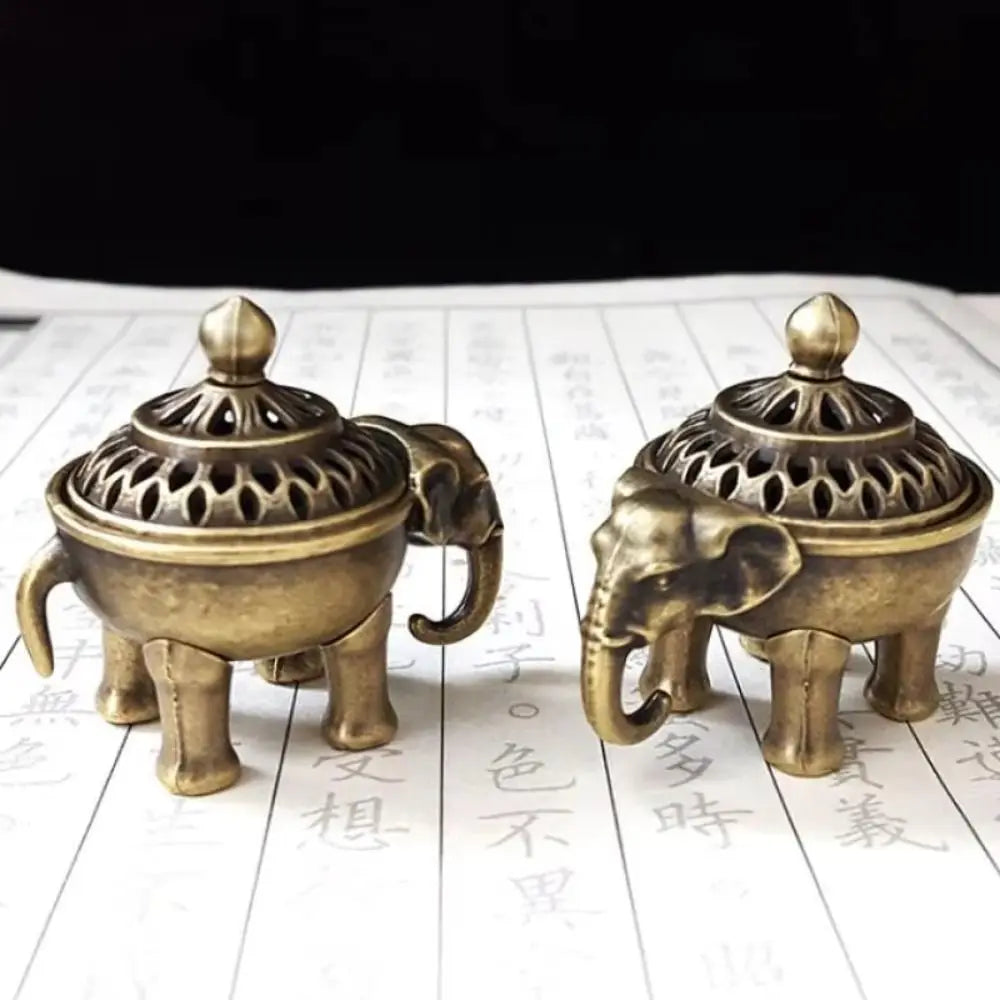 Vintage Alloy Sandalwood Incense Burner Elephant Lucky Hollow Out