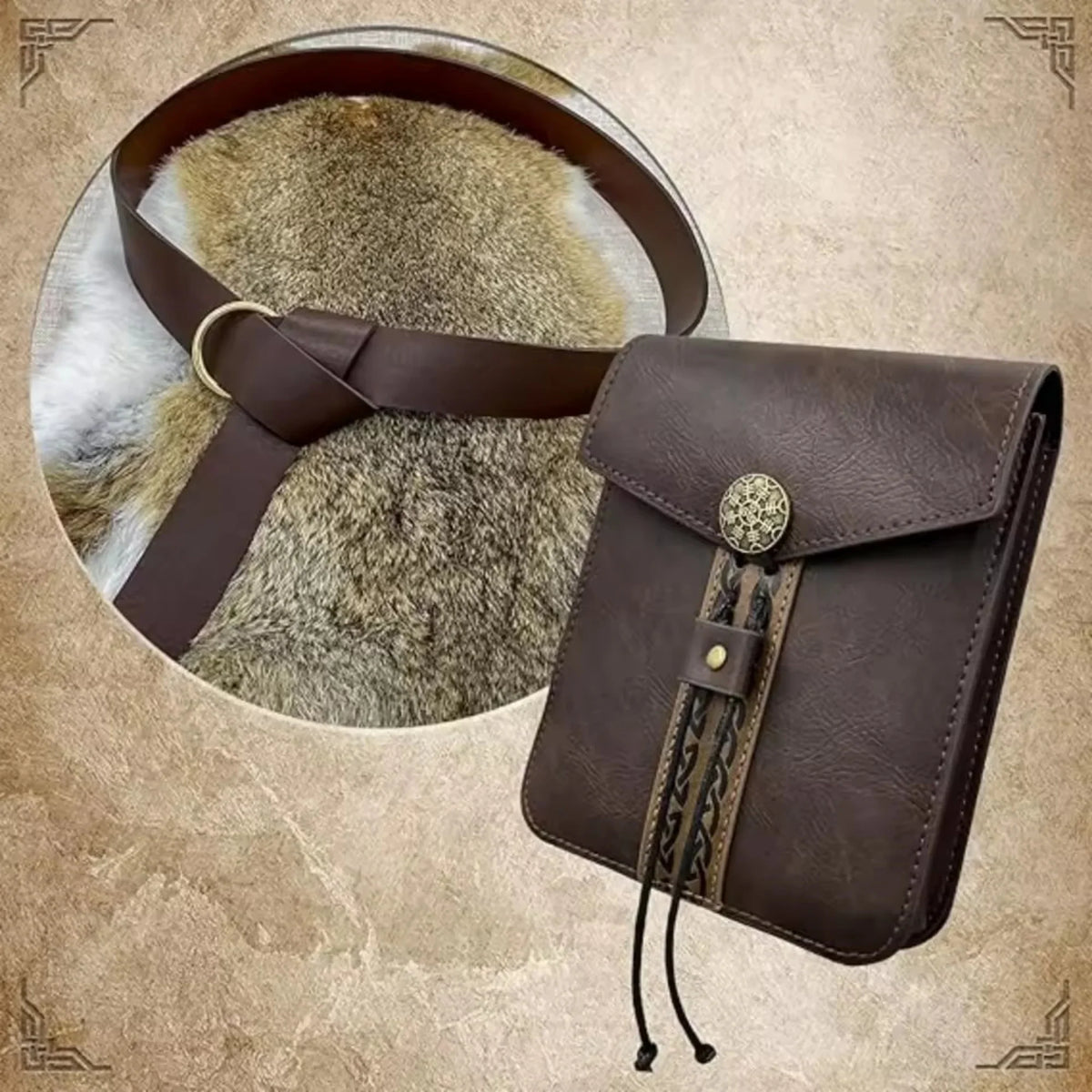Medieval Faux Leather Viking Knight Belt Copper Coin Waist Bag