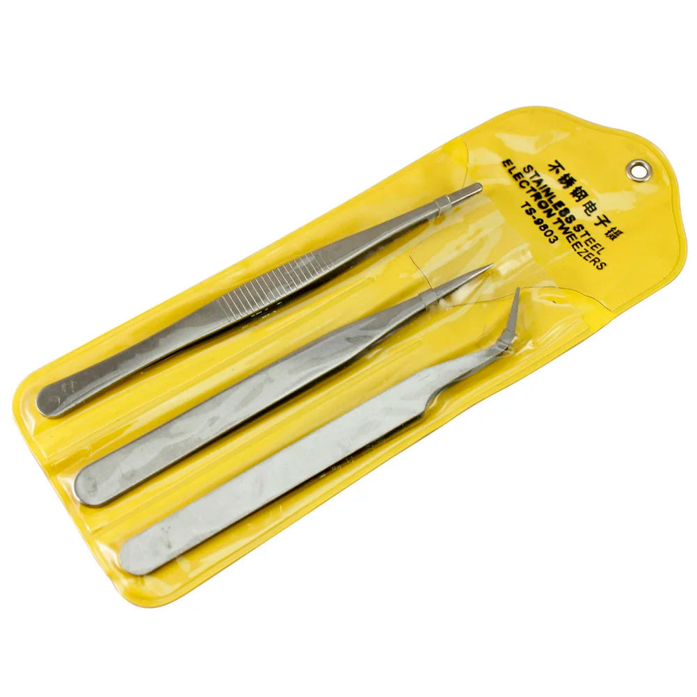 3-Piece Stainless Steel Precision Tweezers Set – Electronics Repair